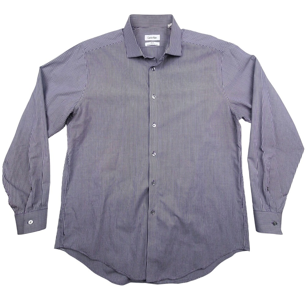 Calvin Klein Mens Slim Fit Performance Non‑Iron Dress Shirt Purple Check 17/3435